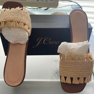 Jcrew woven raffia fringe strap sandal